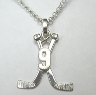 Crossed Hockey Sticks with Jersey Number Pendant